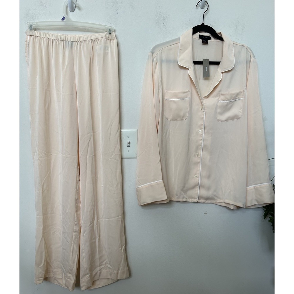 NWT J.Crew Eco Easy Luxe Pajama Set M Palest Peach Satin Coquette Sleepwear